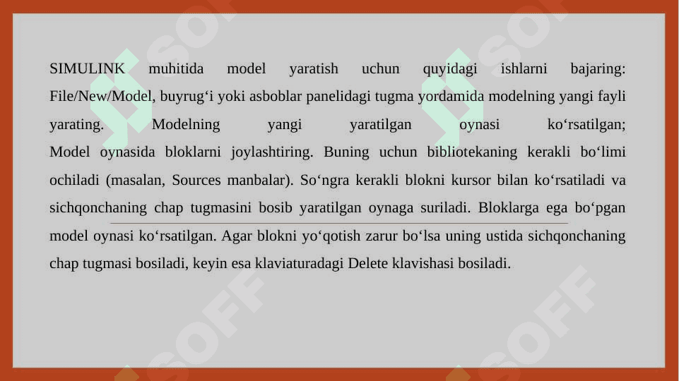 Simulink qism dasturdagi buloklarni xususiyatlari 3
