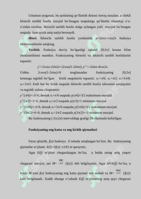 Yuqori tartibli hosilalar yordamida funksiyani ekstremumga tekshirish. 3