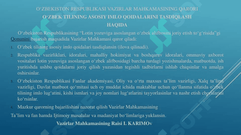 O'zbek adabiy tili meyorlari. O'zbek tilining asosiy imlo qoidalari 4