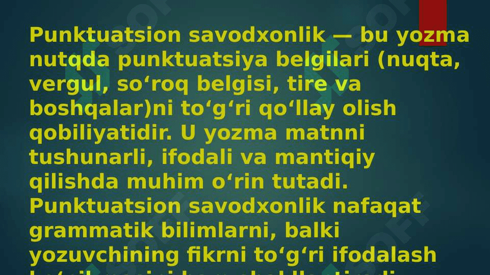 Punktuatsion savodxonlik bo'yicha taqdimot 2