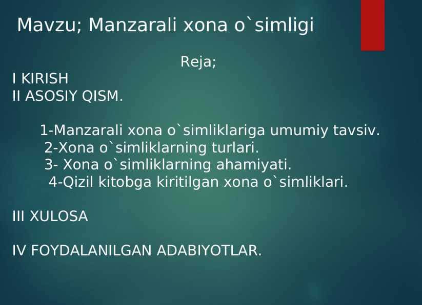 Manzarali xona o`simligi