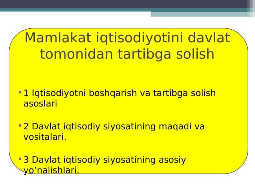 Mamlakat iqtisodiyotini davlat tomonidan tartibga solish