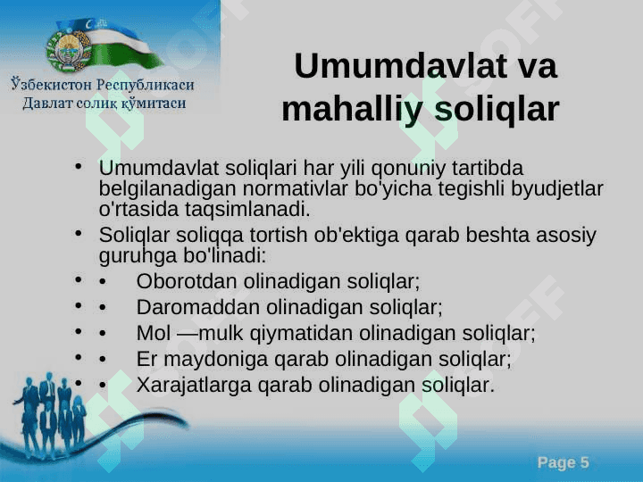 Mahalliy soliqlar va yig`imlar 5