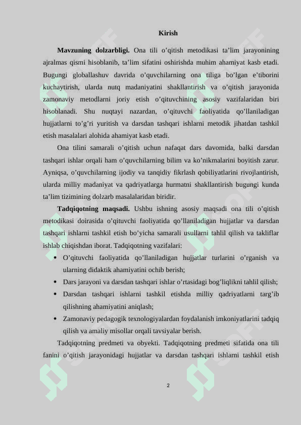Ona tili o’qitish metodikasi fanida o’qituvchi faoliyatida qo’llaniladigan hujjatlar 2