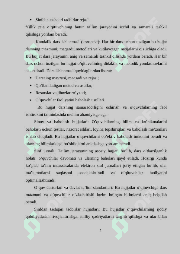 Ona tili o’qitish metodikasi fanida o’qituvchi faoliyatida qo’llaniladigan hujjatlar 5