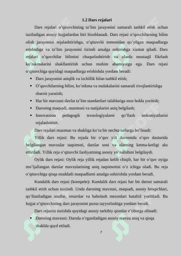Ona tili o’qitish metodikasi fanida o’qituvchi faoliyatida qo’llaniladigan hujjatlar 7
