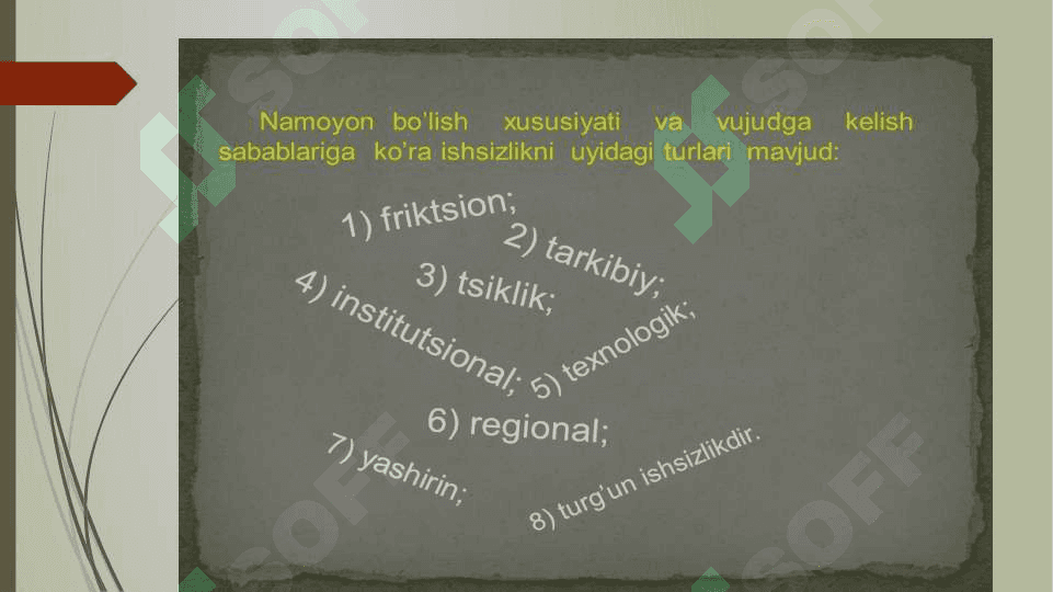 ISHSIZLIK SABABLARI,XUSUSIYATLARI VA  KAMAYTIRISH YO’LLARI 3