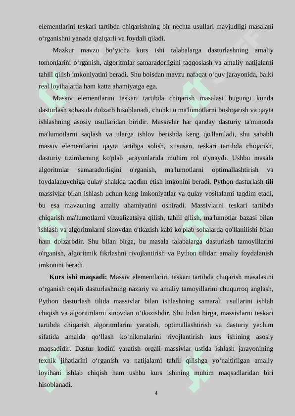Massiv elementlarini teskari tartibda chiqarish dasturi 4