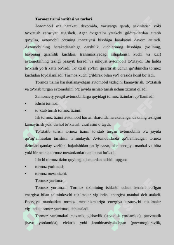 Chevrolet – Cobalt avtomobili tormoz tizimi tavsifi. 2