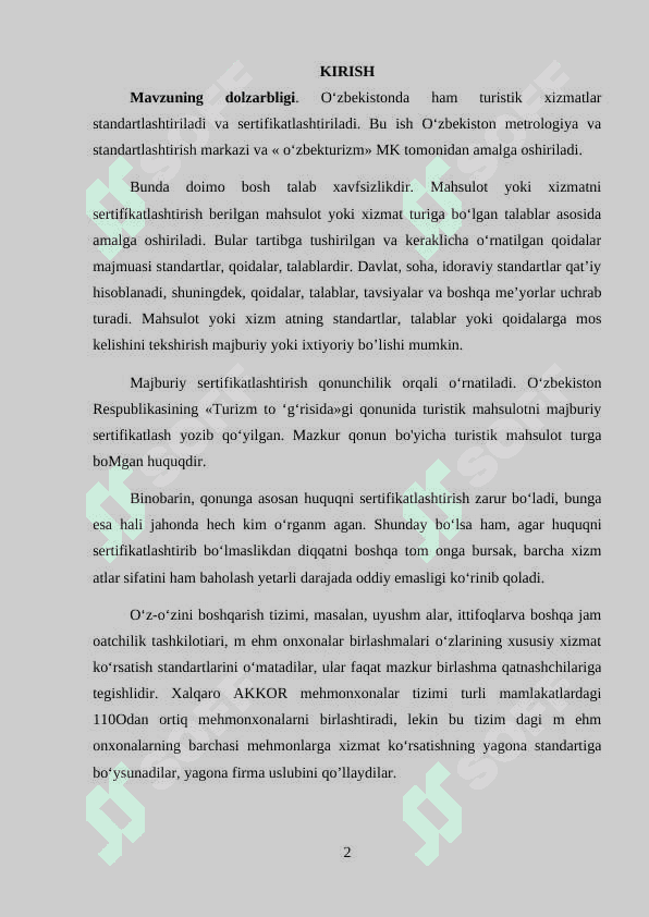 TURIZM XIZMATLARINI KO'RSATISH LITSENZIYALASHTIRISH 2