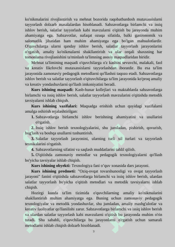 O'quvchilarga sabzavotlarga birlamchi va issiq ishlov berish, ulardan salatlar tayyorlash mavzusini o'qitish metodikasi 3