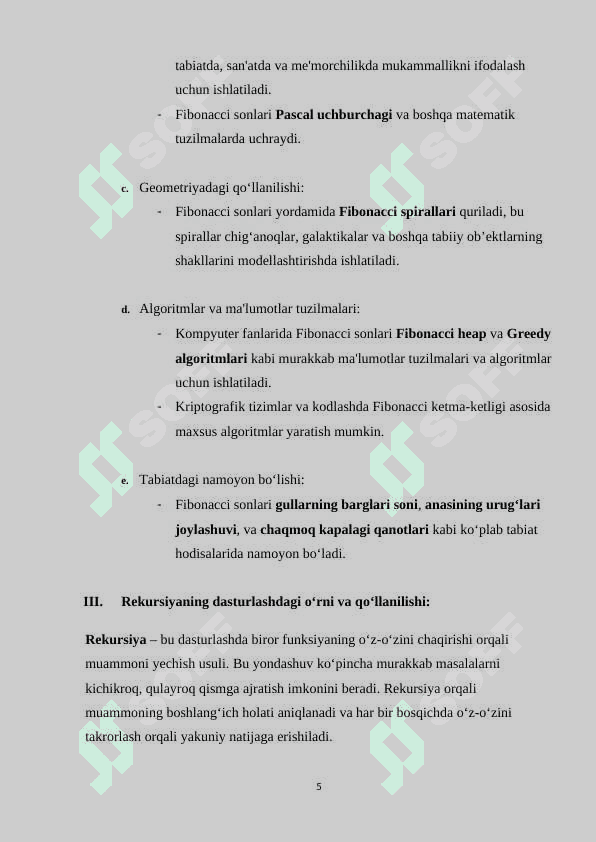Rekursiya yordamida Finobachchi sonlarini topish dasturi 5