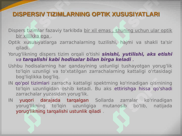 Kolloid dispers sistemalarning optik xossalari o'rganish usullari.Nefelometriya ishlash 2
