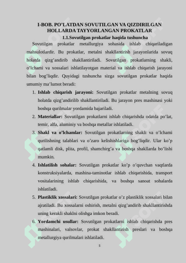 POLATDAN SOVUTILGAN VA QIZDIRILGAN HOLLARDA TAYYORLANGAN PROKATLAR 4