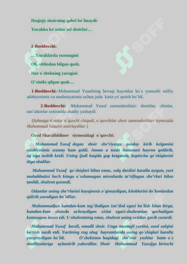 tadbir ssenariyasi Muhammad Yusuf tavalludi uchun 6
