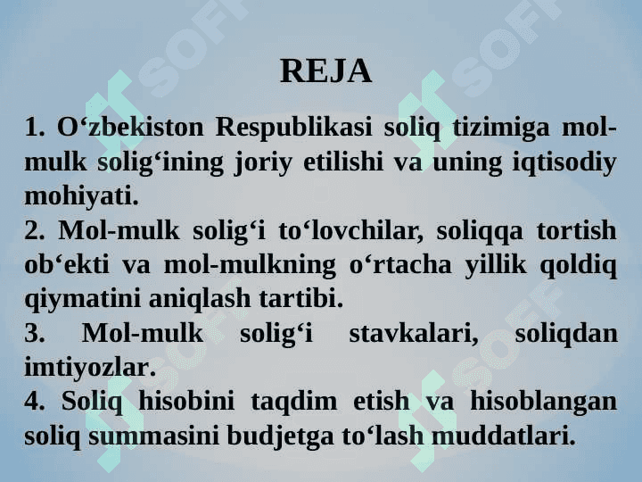 YURIDIK SHAXSLARNING MOL-MULKIGA SOLINADIGAN SOLIQ 2