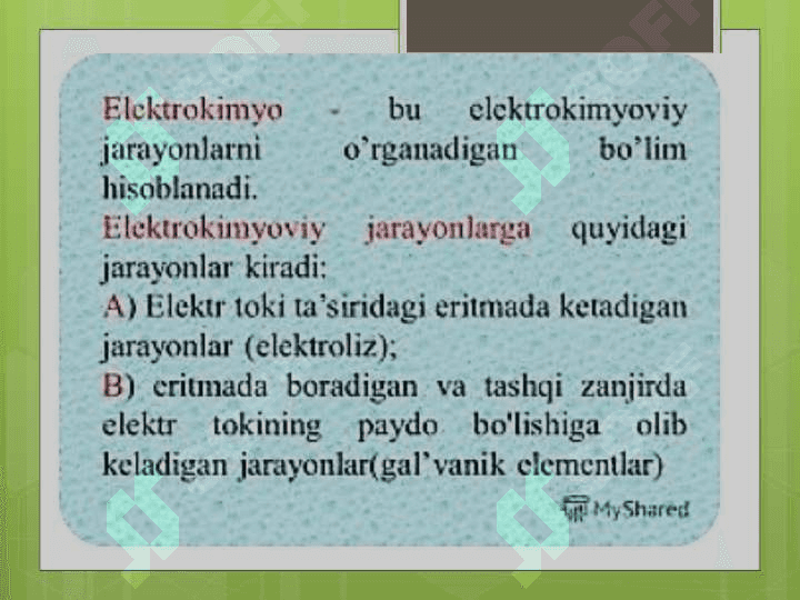 Elektrokimyo. Eritma va suyuqlanmalarda boradigan jarayonlar 3