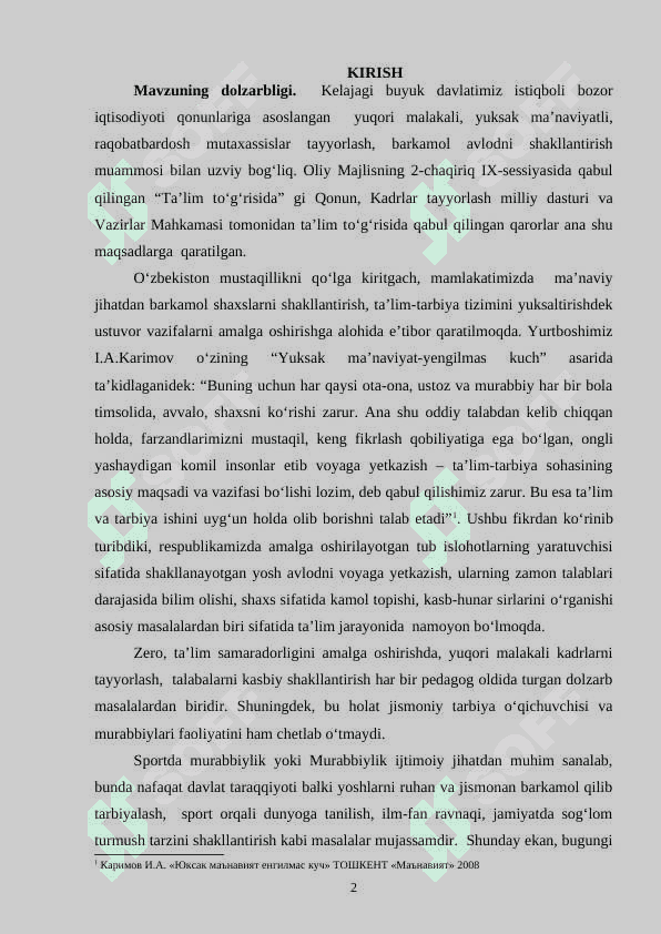 MURABBIYLIK FAOLIYATINI AMALGA OSHIRISHDA FOYDALANILADIGAN ME’YORIY HUJJATLAR. 2