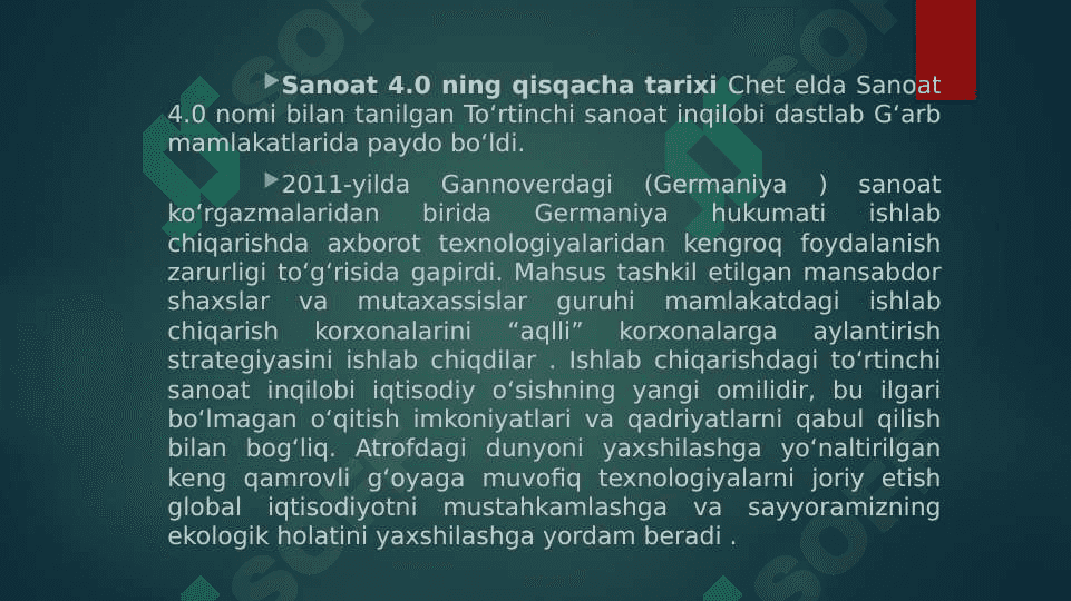 Raqamli iqtisodiyotda 4.0 sanoat (SANOAT INDUSTRIYA 4.0) TEXNOLOGIYASINING MOHIYATI 6