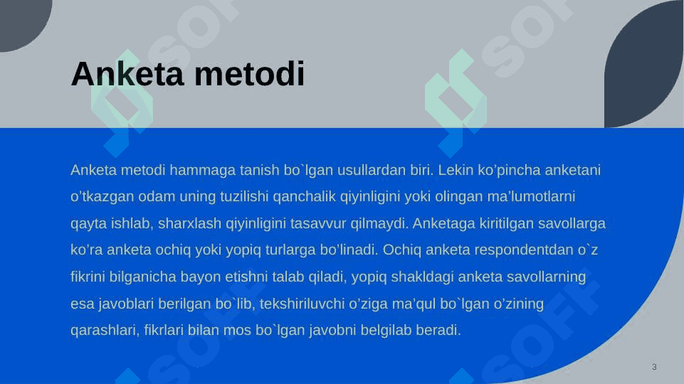 Ijtimoiy psixologiyaning metodlari. Anketa tuzish 3