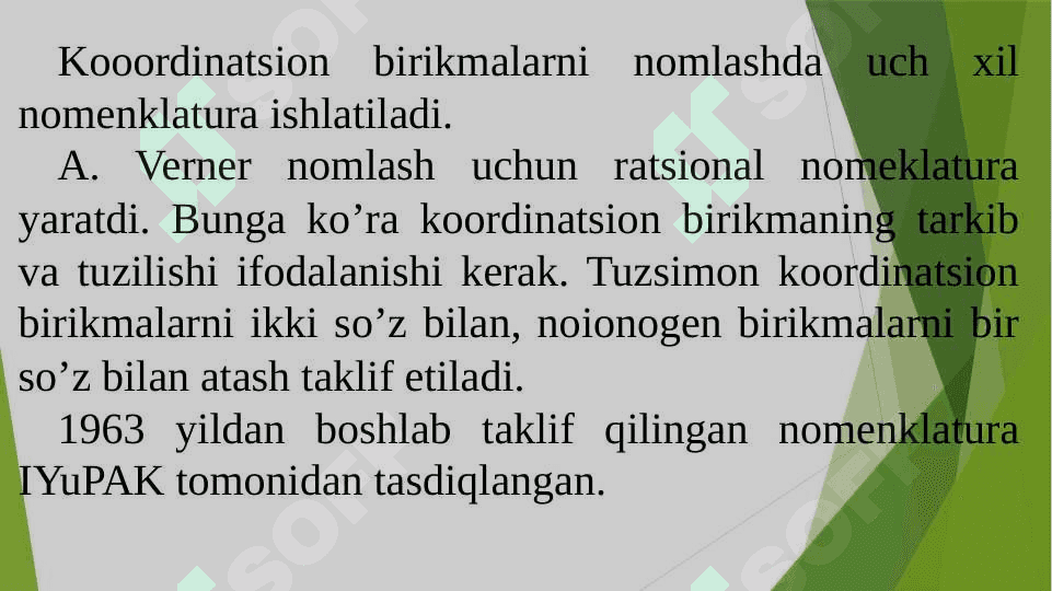 Koordinatsion birikmalarni nomlash. 2