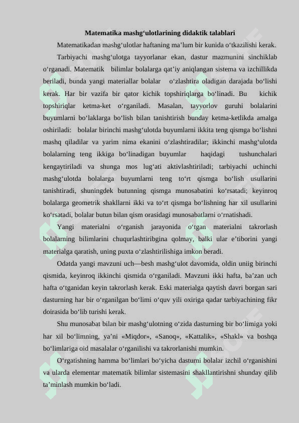 Maktabgacha ta’lim muassasasining har xil yosh guruhlarida elementar matematik tasavvurlarni rivojlantirishga oid ishlarni tashkil qilish 4