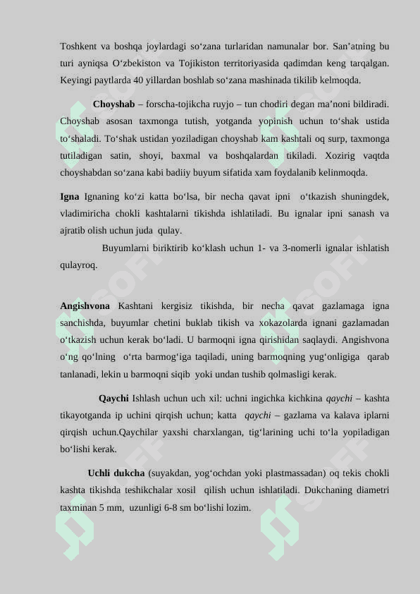 Kashta turlari Glossary 1