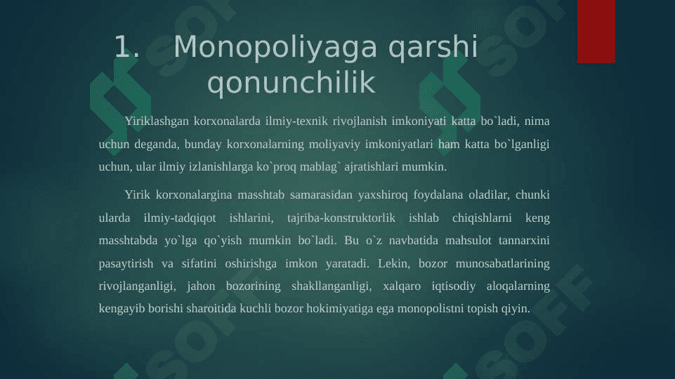 Monopol hokimiyat sharoitida narx belgilash va diversifikatsiyalash tamoyillari. 4