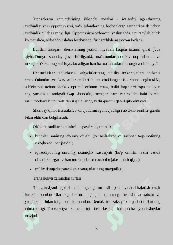 Oʻzbekistonda transaksiya xarajatlarini pasaytirish va ular tarkibini optimallashtirish. 5