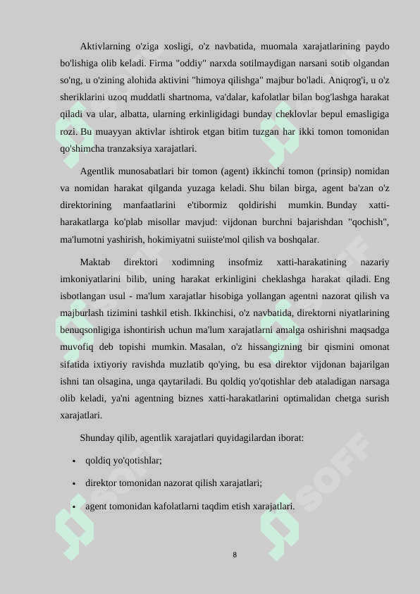 Oʻzbekistonda transaksiya xarajatlarini pasaytirish va ular tarkibini optimallashtirish. 8