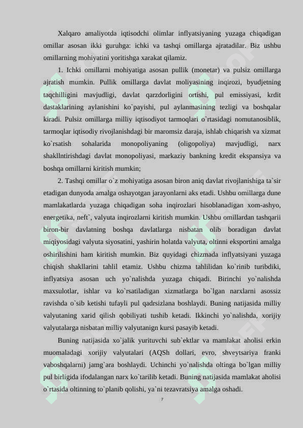 Inflyatsiyaning kelib chiqish sabablari va jilovlash yoʻllari. 7