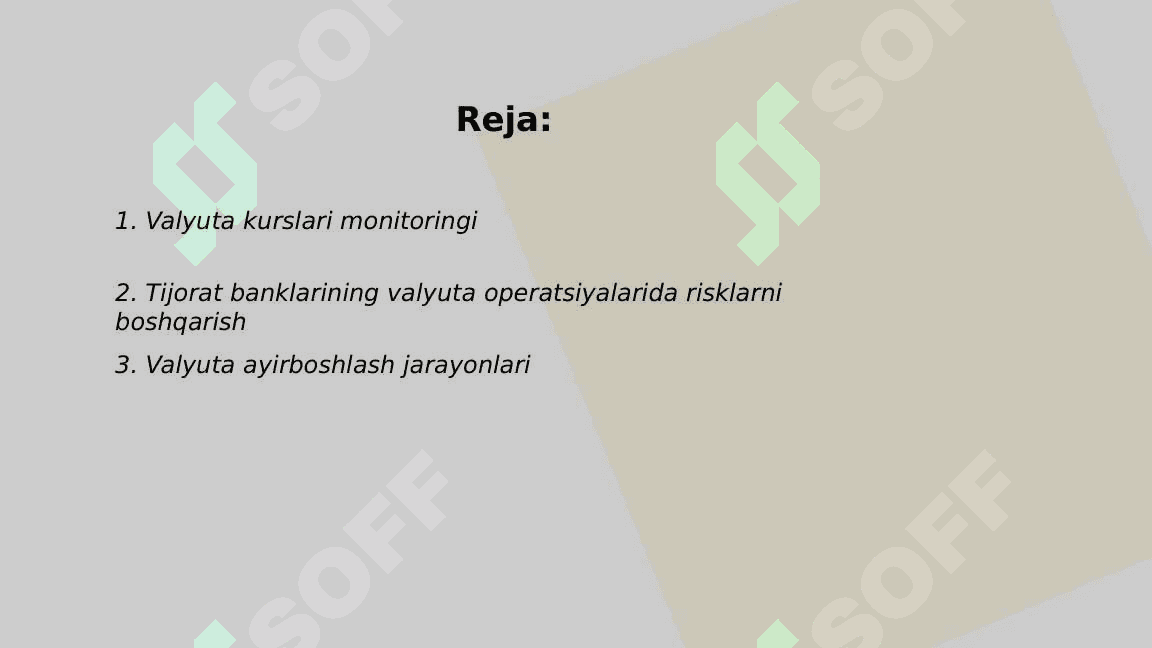 Tijorat banklarining valyuta operatsiyalari. 2