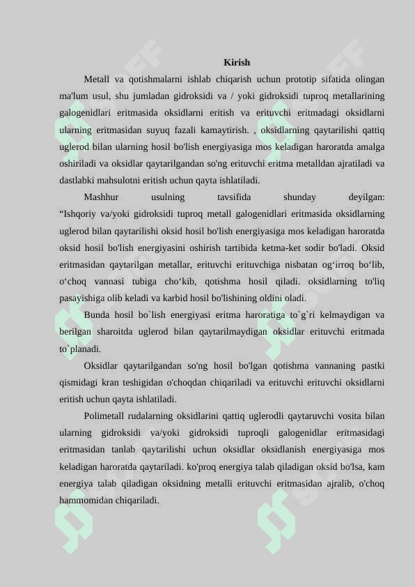 METAL OKSIDLARINI UGLEROD OKSIDI BILAN TIKLANISH TERMODINAMIKASI 2