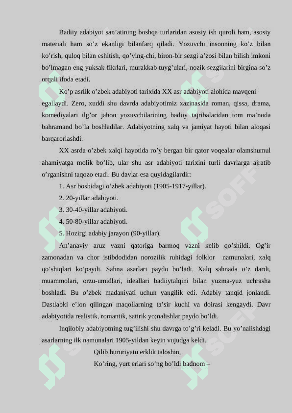 ADABIYOT – SO’Z SAN’ATI. XX ASR BOSHIDAGI O’ZBEK ADABIYOTI 3