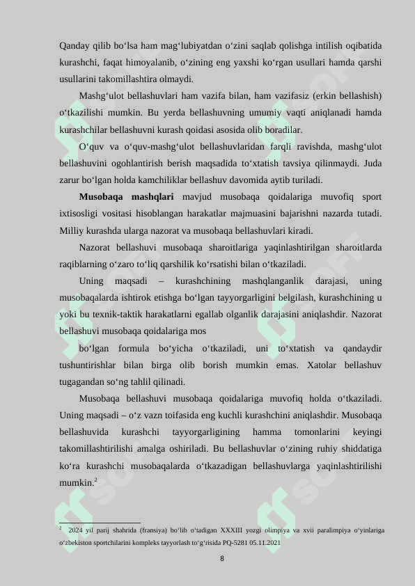 Kurash bo‘yicha jismoniy tayyorgarlik xususiyatlari. 8