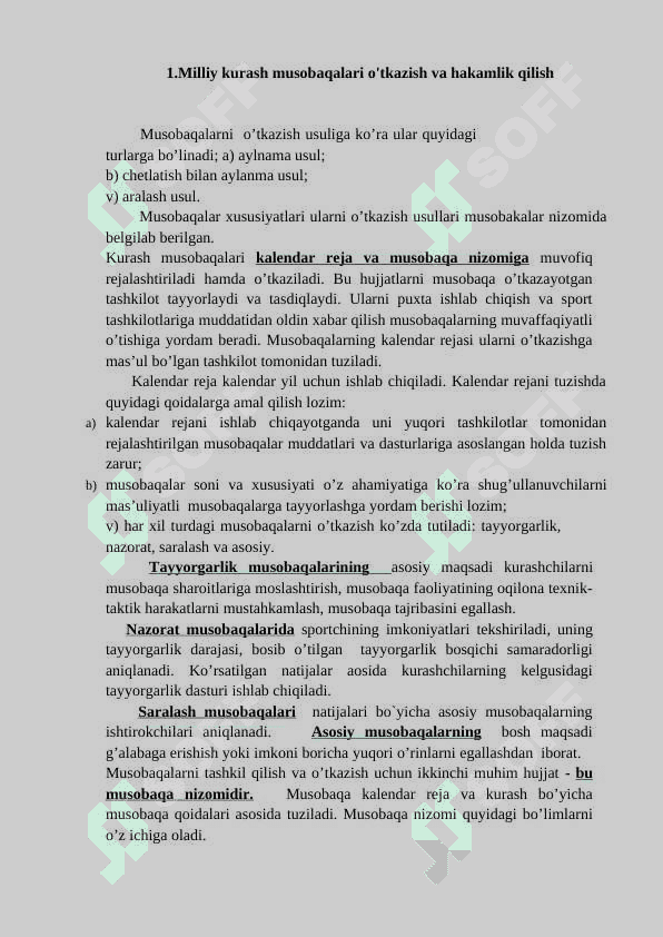 Kurash turlaridan  musobaqalar o'tkazish va hakamlik qilish 2