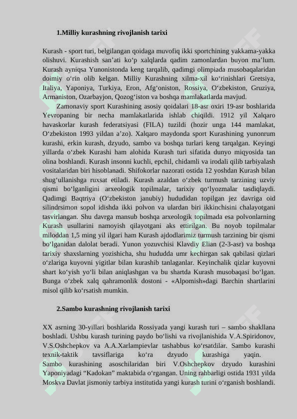 Kurash turlari va rivojlanish tarixi 2