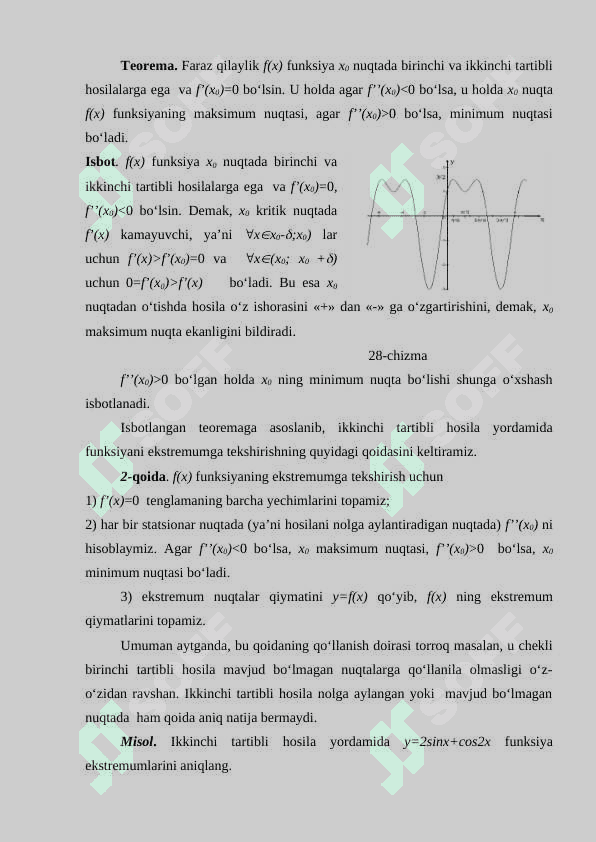 YUQORI TARTIBLI HOSILALAR YORDAMIDA FUNKSIYANI EKSTREMUMGA TEKSHIRISH 2