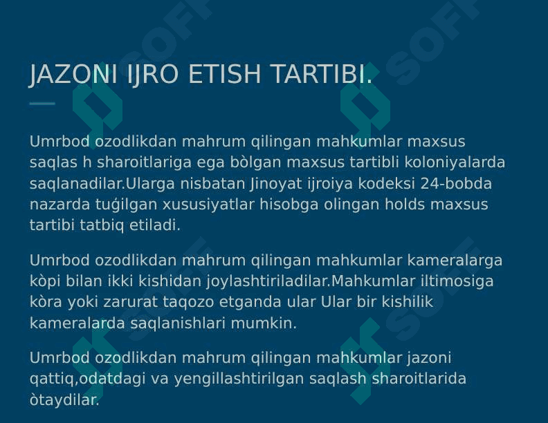 Umrbod ozodlikdan mahrum qilish tariqasidagi jazoni ijro etish 2