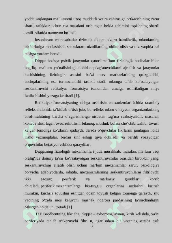 DIQQAT VA XOTIRA TAXRIR 7