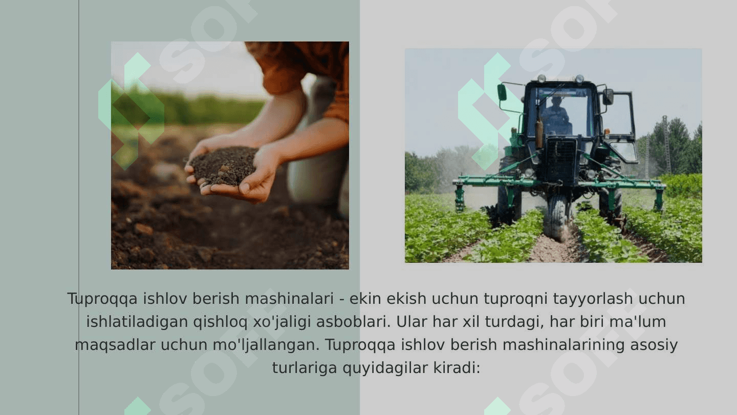 Tuproq yuzasiga asosiy ishlov berish mashina turlari va vazifasi, tuzilishi, texnologik jarayonlar 5