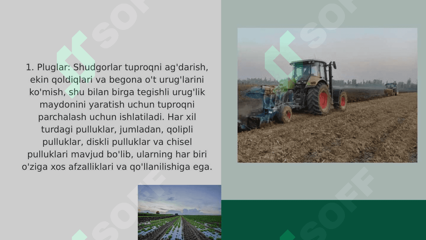 Tuproq yuzasiga asosiy ishlov berish mashina turlari va vazifasi, tuzilishi, texnologik jarayonlar 6