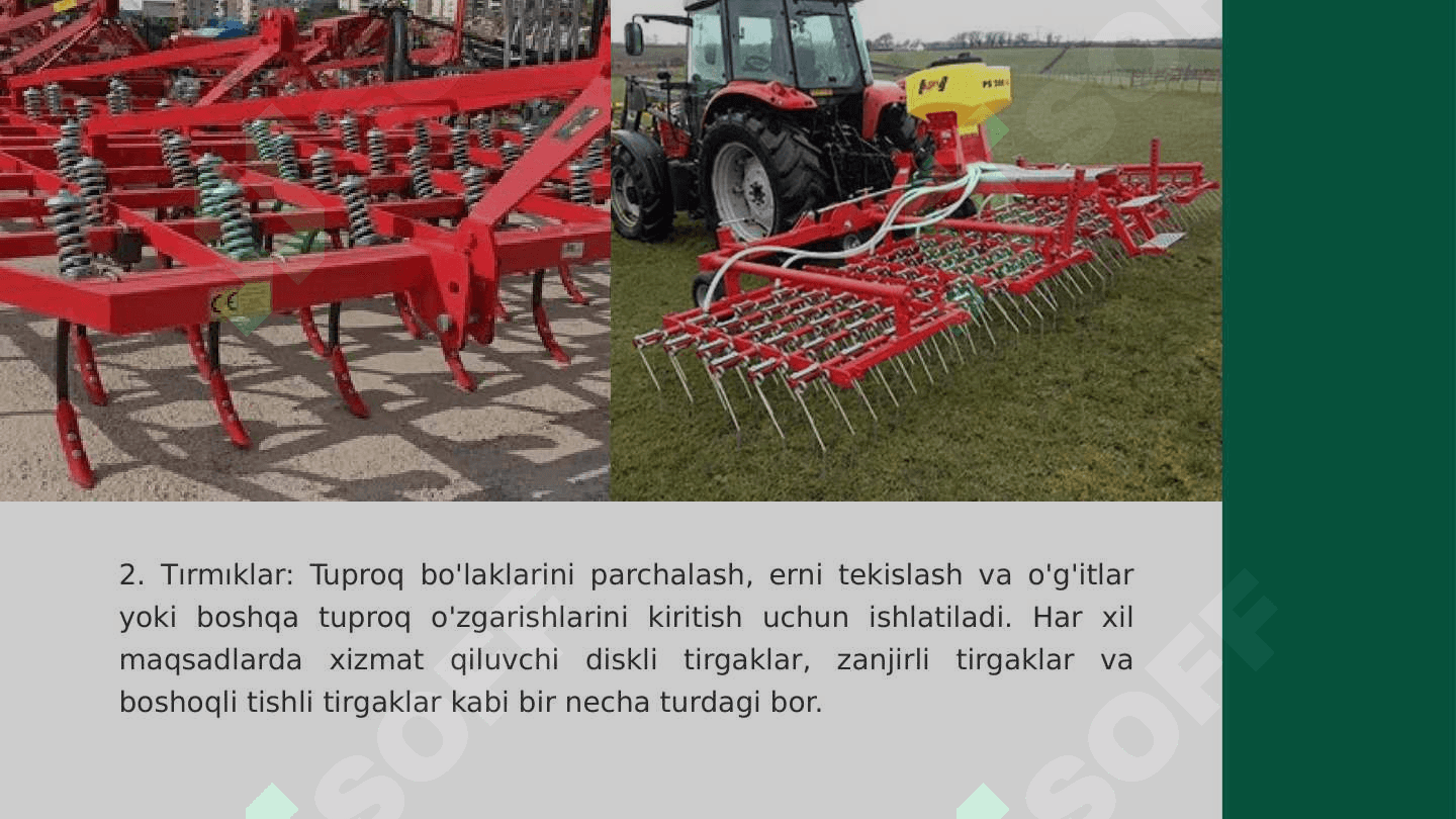 Tuproq yuzasiga asosiy ishlov berish mashina turlari va vazifasi, tuzilishi, texnologik jarayonlar 7
