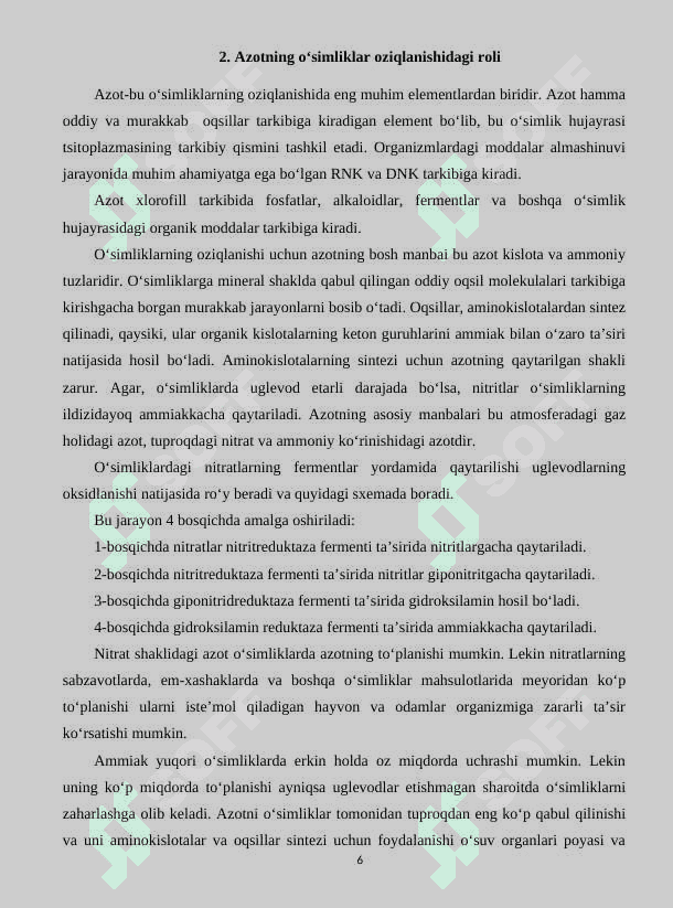 O‘simliklarning kimyoviy tarkibi va oziqlanishi 6