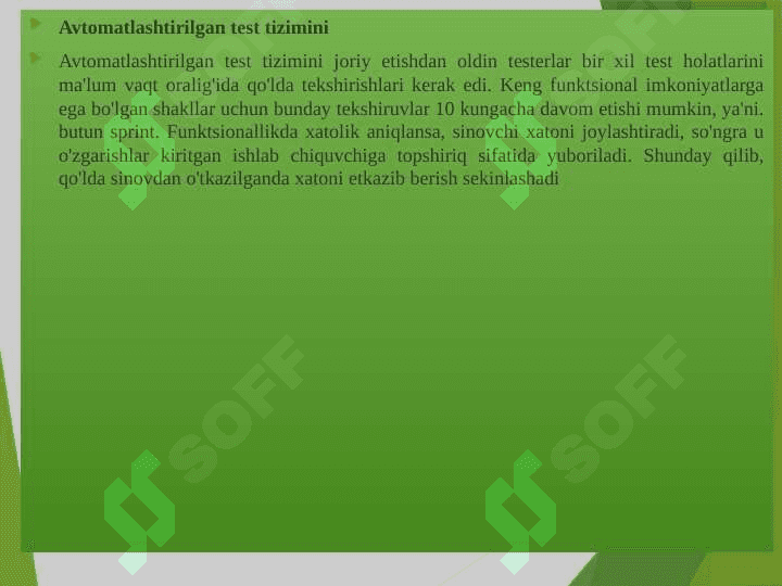Avtomatlashtirilgan test dasturiy ta’minot 5