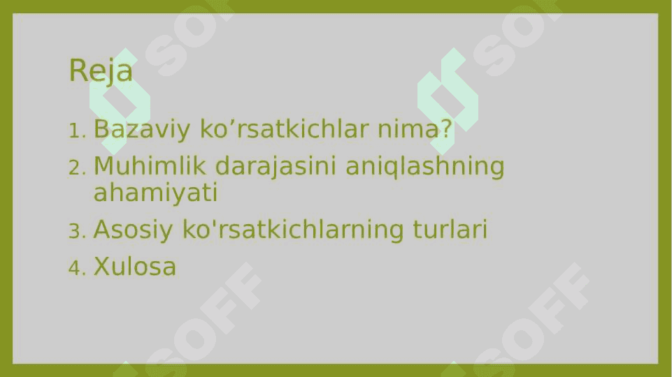 Muhimlik darajasini aniqlash va bazaviy ko‘rsatkichlar tizimini shakllantirish tartibi. 2