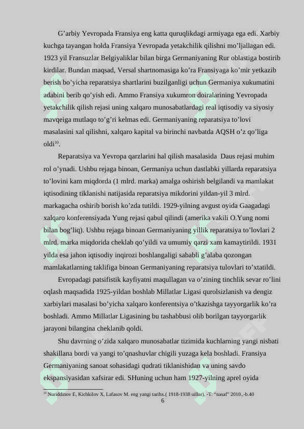 XX ASRNING BIRINCHI YARMIDA XALQARO MUNOSABATLAR. Kurs ishi.   XX asr 20- yillarida xalqaro munosabatlar 6