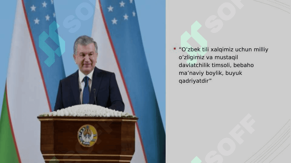 O’zbekiston Respublikasi Prezidenti Sh.M.Mirziyoyevning “O’zbek tilining davlat tili sifatidagi nufuzi va mavqeyini tubdan oshirish chora-tadbirlari  to`g’risida”gi Farmonida belgilangan vazifalarning amalda bajarilishi bo’yicha tilshunos va adabiyotshunos olimlarning fikr va mulohazalari bayon etilgan maqolalari bilan tanishish 3