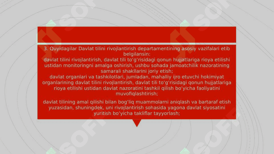 O’zbekiston Respublikasi Prezidenti Sh.M.Mirziyoyevning “O’zbek tilining davlat tili sifatidagi nufuzi va mavqeyini tubdan oshirish chora-tadbirlari  to`g’risida”gi Farmonida belgilangan vazifalarning amalda bajarilishi bo’yicha tilshunos va adabiyotshunos olimlarning fikr va mulohazalari bayon etilgan maqolalari bilan tanishish 8