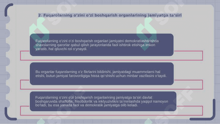 Fuqarolarning o'zini-o'zi boshqarish organlarining faoliyati va ularning jamiyatni demokratlashda tutgan o'rni 4